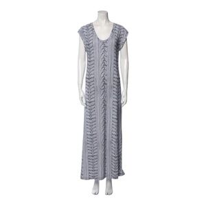 Norma Kamali Maxi Sleeveless Column Dress in White with Black Graphic Pattern